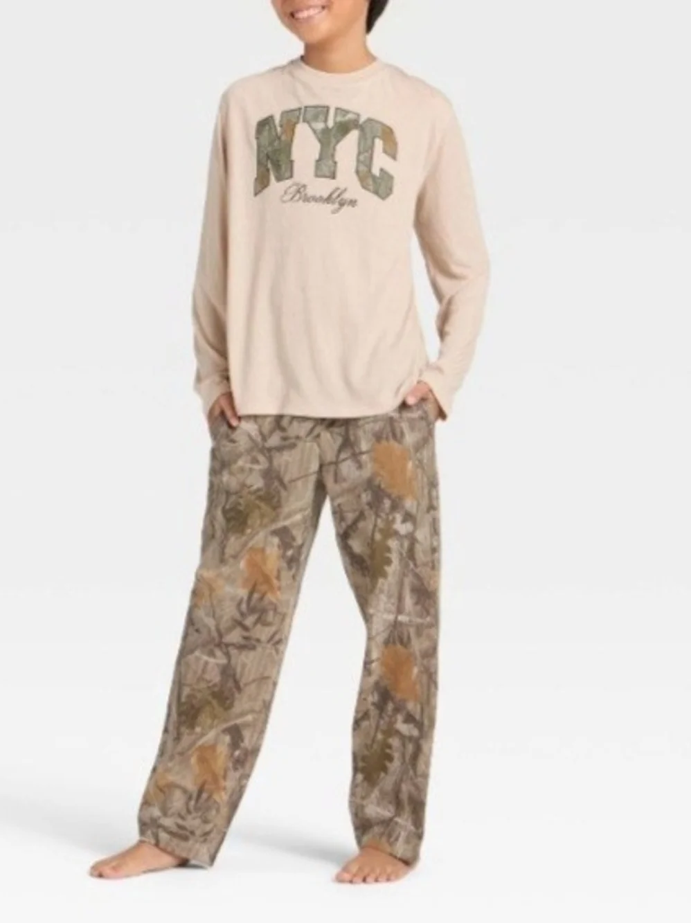Grayson Threads Kids Boys' 2pc NYC Camouflage Long Sleeve Pajama Set - Beige M